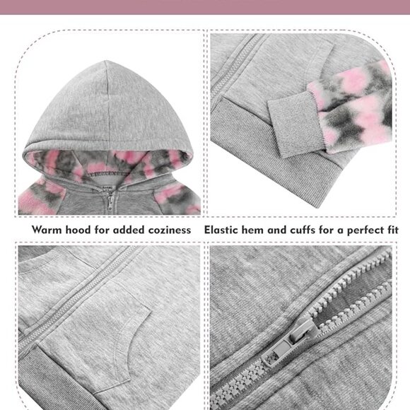 V.&GRIN Girl Zip up Hoodie Sweatshirt Soft Fuzzy Fleece Jacket with Pocket - Picture 3 of 12